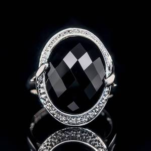 lot 27A image: Large Black Onyx and Diamond Statement Ring in 14k White Gold $1,450 Retail