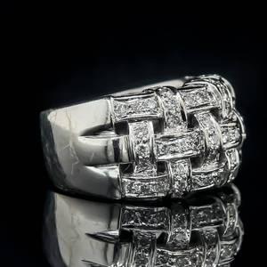 lot 4 image: High End 1.30 Carat Diamond Basketweave Tapered Wide Ring in 18k White Gold $6,300 Retail VIDEO