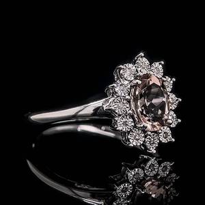 lot 14 image: Oval Morganite & Diamond Illusion Miracle Cluster Halo Flower Ring in 14k White Gold $1,875 Retail VIDEO