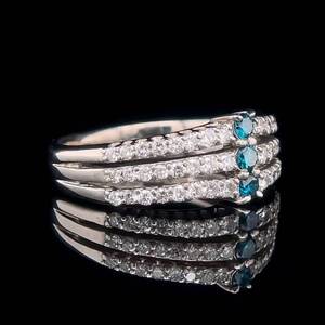 lot 22 image: 0.88 ctw Fancy Blue & White Diamond Three-Stone Multi-Row Triple Channel Ring in Platinum $2,750 Retail VIDEO