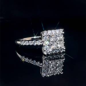 lot 9 image: 2.00 Carat Diamond Princess & Round Cut Illusion Huge Cluster Engagement Ring in 14k White Gold $5,500 Retail VIDEO