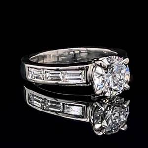 lot 7 image: 2.20 Carat Diamond Round Brilliant Solitaire Baguette Channel Engagement Ring in 14k White Gold $9,500 Retail VIDEO