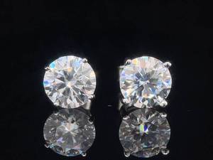lot 28B image: 3.00 CARAT (1.50ct each ear) Round Brilliant Cut Moissanite Stud Earrings in 14k White Gold Extraordinary Luster VIDEO