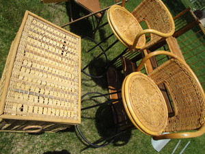 lot 115 image: Folding Bookshelf, Trunk, Stools