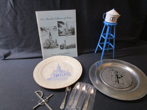 lot 189 image: Trinity Lutheran Anniversary Items, Emigrants Plate, Tower