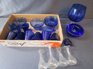 lot 359 image: Cobalt Pitcher, Stem, Juice Glasses