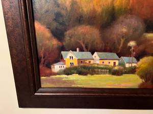 lot 1 image: Framed Autumn Countryside Artwork Signed by Artist