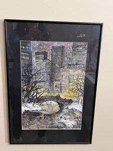 lot 12 image: Framed City in the Night Artwork