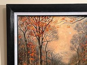 lot 14 image: Framed Oil Forest Landscape Painting