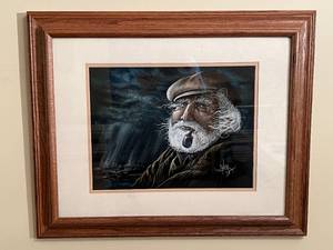 lot 15 image: Framed Charcoal Sailor Artwork, Signed by Artist