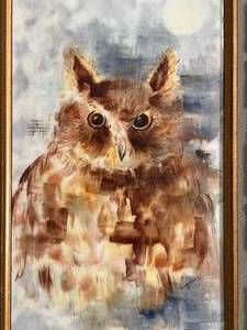 lot 19 image: Framed Owl Art Tile, Signed by Artist