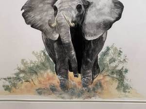 lot 49 image: Framed Elephant Art by Joan Dankers