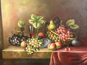 lot 2 image: Framed Oil Fruit Display Artwork