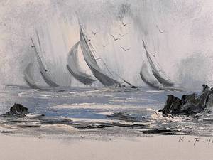 lot 57 image: Framed Sailboat Painting by Kee Fung NG