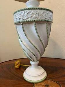 lot 70 image: White & Green Ornate Lamp