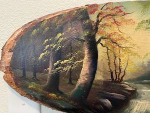 lot 96 image: Vintage Painted Wood Art Plaque