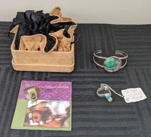 lot 17 image: Victoria Adams Southwestern Sterling Silver Hand Ring, Sterling Silver Turquoise Ring and Cuff Bracelet