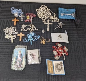 lot 44 image: Gorgeous Collection of Bead Rosary Necklaces and Pendant Charms