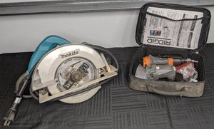 lot 85 image: Makita 5007F 7.25 Circular Saw and Ridgid AIR JobMax Power Handle (Pneumatic) with Case