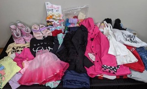 lot 80 image: Assortment of Various Size Little Girl Clothes, Shoes and Accessories