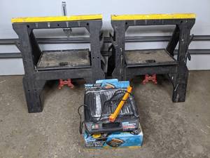 lot 93 image: Plasplugs Power Master Plus Diamond Wet Wheel Tile Saw & Pair of Sawhorses