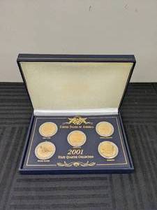 lot 27 image: 2001 Commemorative Gold State Quarters with Boxed Display