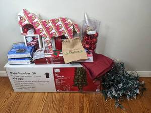 lot 76 image: Assortment of Home Accents Holiday 6.5 Ft. Paces Hill Pine Potted Pre-Lit Tree, Christmas Lights, Icicle Sets, Ornaments, Holiday Dcor, Etc.