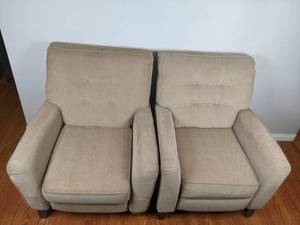 lot 71 image: (2) Home Line Industries Press-Back Square-Arm Recliners