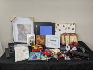lot 139 image: Assorted Home Decor - Picture Frames, Wall Decor, Stained Glass, Columbia River Knife & Tool Knife, and more