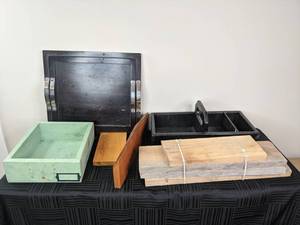 lot 137 image: Wood Box, Decorative Trays, Desk Organizer, and Scrap Wood