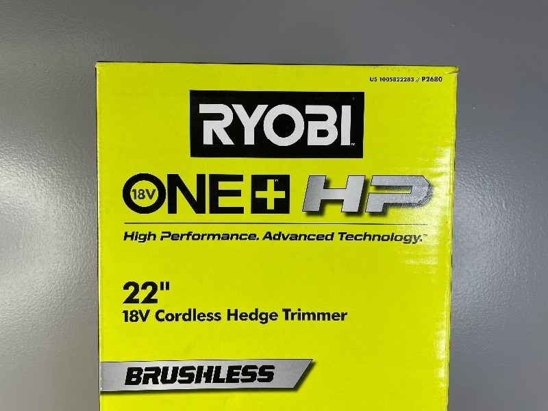 lot 20A image: Brand New Ryobi ONE HP 18V Brushless 22 in. Cordless Battery Hedge Trimmer with 2.0 Ah Battery and Charger Y