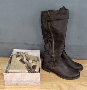 lot 104 image: NEW Womens Bella Marie Size 10 Open-Toe Heels and NEW Maurices Size 9.5 Zip-Up Boots E