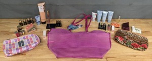lot 111 image: ALL NEW Make Up-Bags with Make-Up Accessories and Perfume Samples Michael Kors, Suave, Estee Lauder, Calvin Klein, Issey Miyake, Etc. E