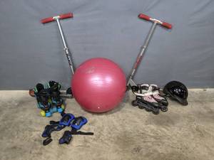 lot 84 image: Razor Scooter, Roller Skates, Roller Blades, Exercise Ball and More E