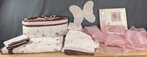 lot 94 image: Baby Essentials Carters Lady Bug Crib Skirt, Bumper Pad, Blanket and More E