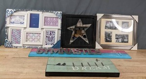 lot 87 image: NEW Home Decor Photo Collage Frames, Gymnastics Sign, and More E
