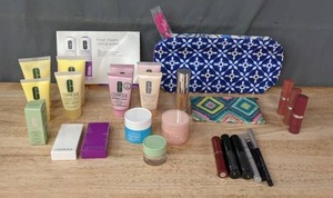 lot 63 image: New Clinique Beauty Products Cleansers, Fresh Pressed, Moisture Surge, Eyeshadow, Lipstick, Pep-Start Hydroblur Moisturizer, Foundation and More E