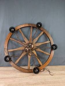 lot 155 image: Unique Wood and Metal Light Fixture K