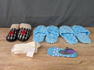 lot 168 image: NEW 3 Pair of Womens Slippers, Thigh High Socks, and No-Show Socks K
