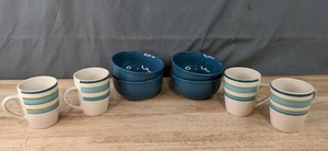 lot 125 image: Set of 4 Stoneware Mugs and 4 Blue Bowls K