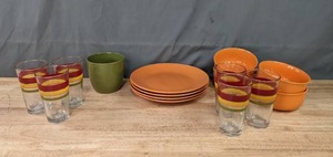 lot 119 image: Collection of Dinnerware Royal Norfolk Plates and Bowls with 6 Glasses K