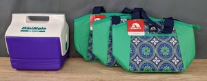 lot 70 image: Igloo Minimate Cooler and (3) NEW Igloo Cooler Bags  K