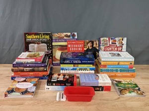 lot 152 image: Assorted Cookbooks, Fiction, and Nonfiction Books (Cooking Light, Southern Cooking, Good Housekeeping, Marie Osmond, Tim Russert, and more) K