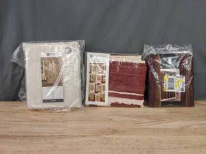 lot 156 image: JC Penney Rod Pocket Curtains (84), Sterling Knight Shower Curtain, Fabric Shower Curtain K