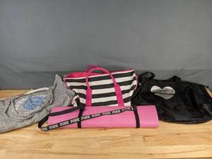 lot 166 image: (3) Victorias Secret Tote Bags and Victorias Secret Yoga Mat with Straps A