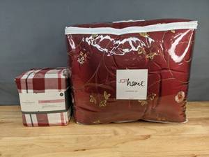 lot 143A image: NEW JCP Home King Comforter Set and Threshold Full Flannel Set K