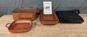 lot 181 image: Set of 3 Copper Chef Cookware Pans and Induction Cooktop B