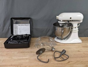 lot 185 image: Hamilton Beach Hand Mixer and Kitchen Aid Stand Mixer with Accessories B