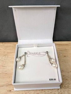lot 34B image: Sparkle Cultured Freshwater Pearls 7.5mm-8mm Sterling Silver Drop Dangle Earrings K