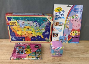 lot 229 image: NEW Kids Toys and Puzzle Hello Kitty, Crayola Color Wonder Peppa Pig, United States Puzzle and More M